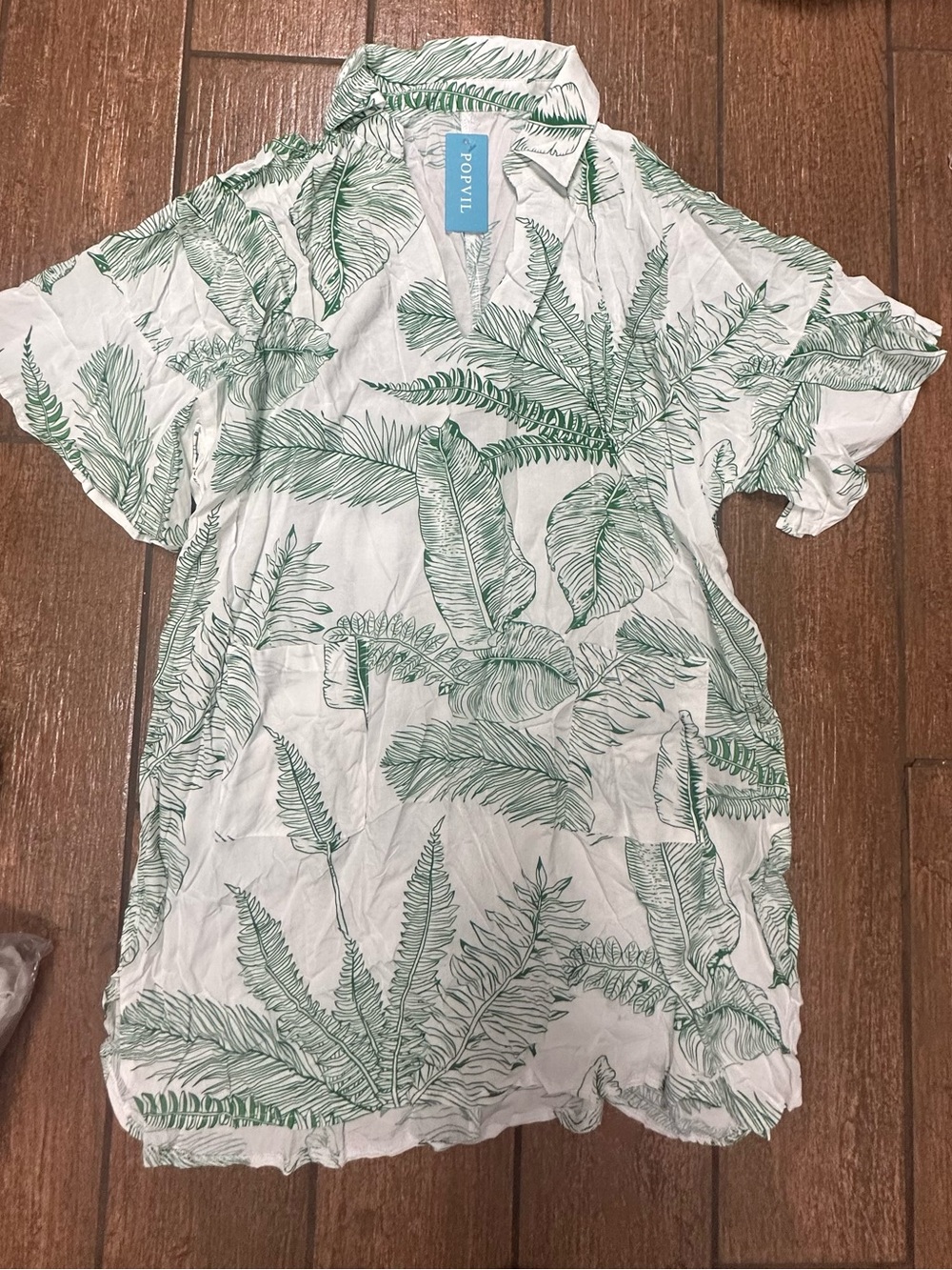 Popvil White & Green Leaf Print Swim Coverup